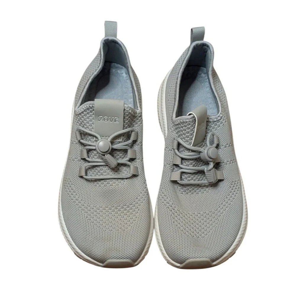 ZOVE Wide Toe Box Walking Shoes Gray Women's No-Tie Bungee Sneakers Size 43